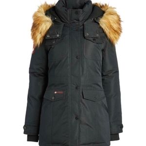 Canada Weather Gear Black Faux Fur Hood Parka, Size Large